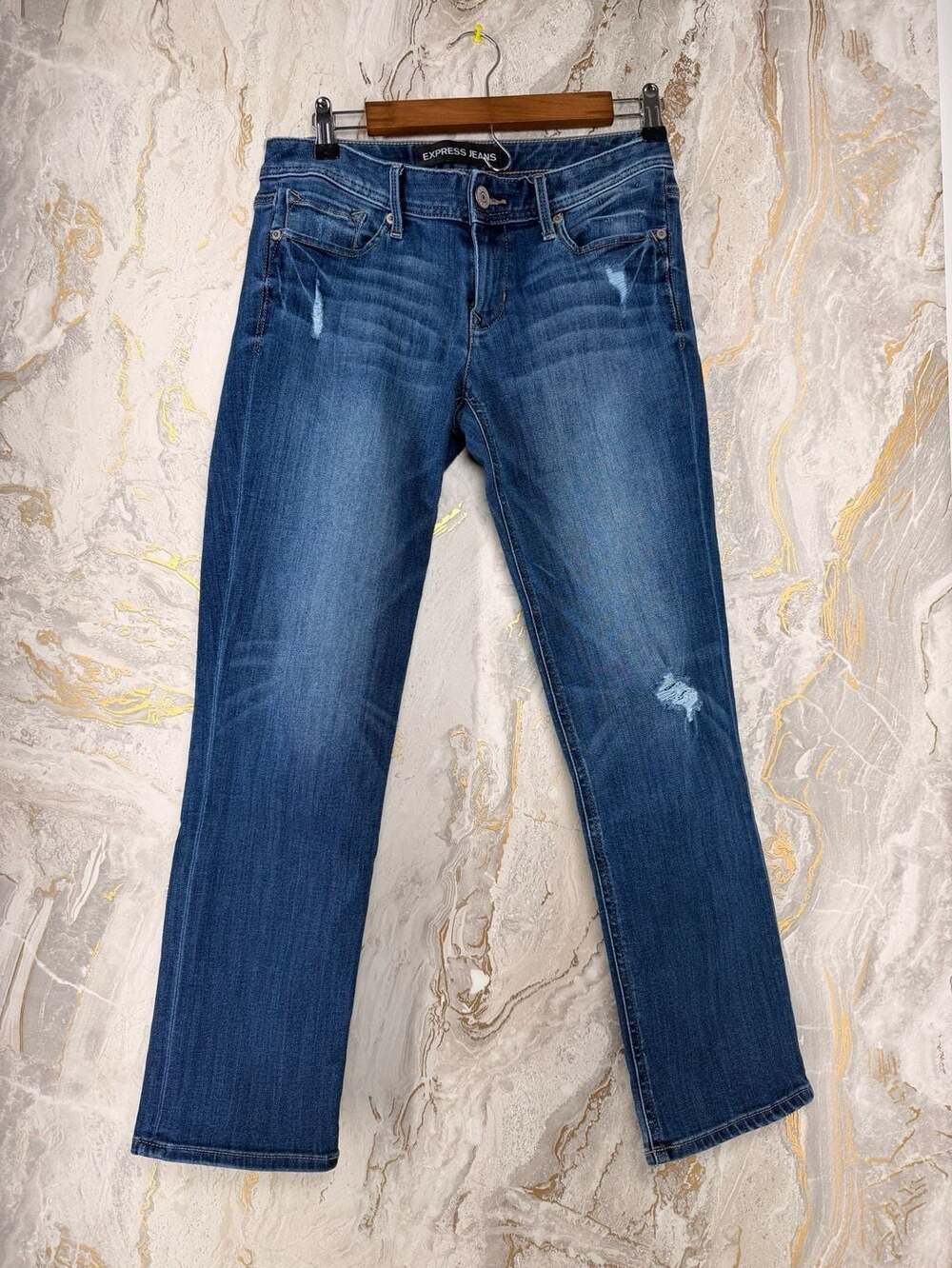 Express Jeans Cropped Skinny Stella Low Rise Distressed Denim Size 6R